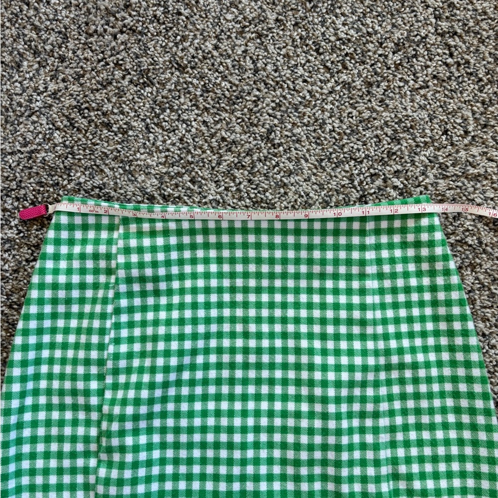 Love on a Hangar Green & White Checkered Mini Pencil Skirt Size 5 Pleats Slits - Picture 6 of 12